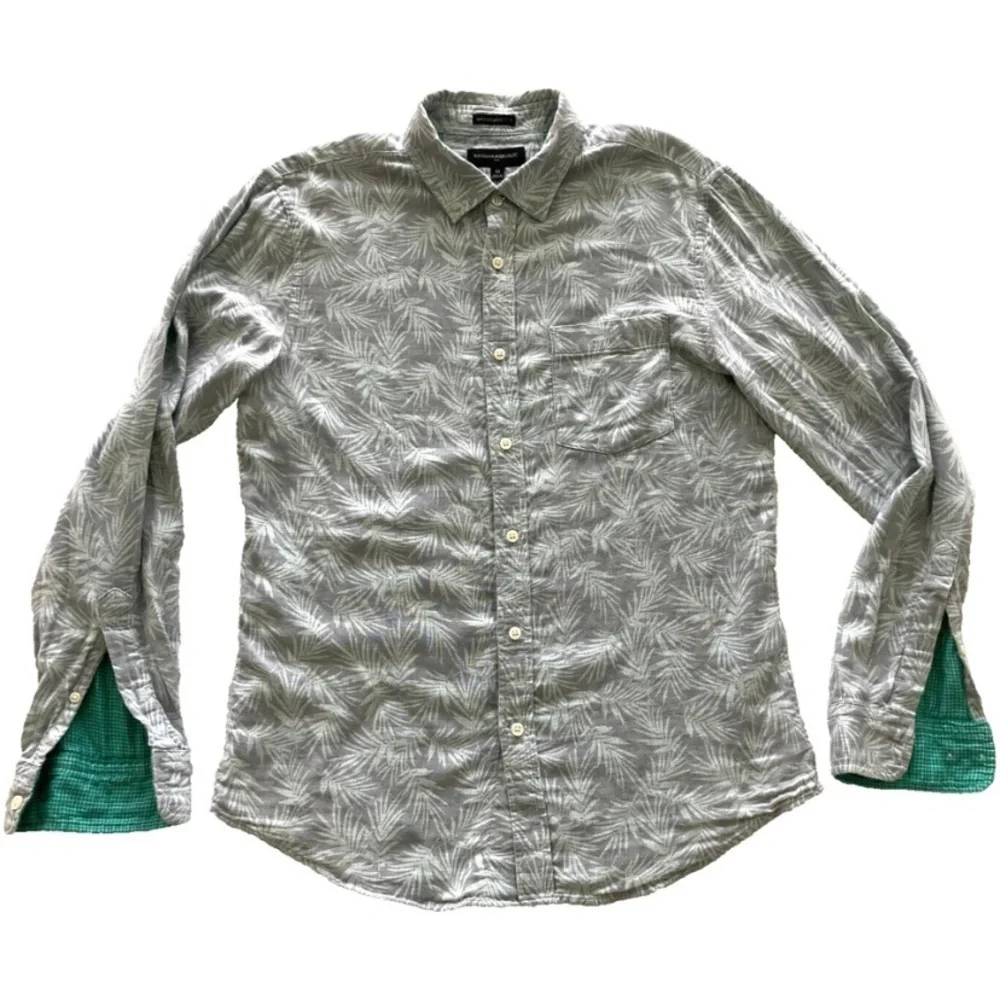 Banana Republic Men's Palm Print Shirt - Light Gray